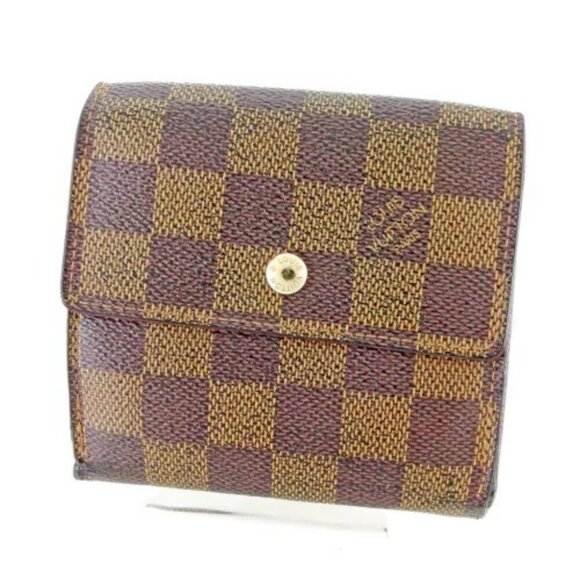 Louis Vuitton W hook purse Damier Brown Beige Gold Women Men Authentic B1038